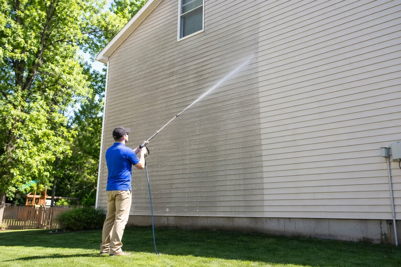 Soft-wash house washing on a home by Clean The Castle